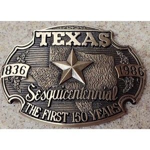 Texas Sesquicentennial First 150 Years Solid Brass Belt Buckle By ADM